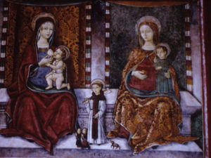 Dioniso Capelli, coppia di Madonne con Bambino, sant'Amico e committenti, affresco, 1494, chiesa dell'Icona Passatora, Amatrice (fraz. S. Martino)#scansione